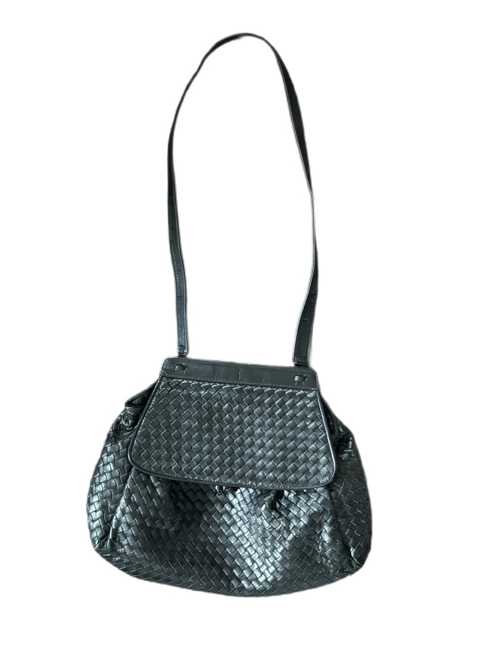 Vintage MEYERS Woven Leather Crossbody Bag Black Intrecciato Style Luxury Look
